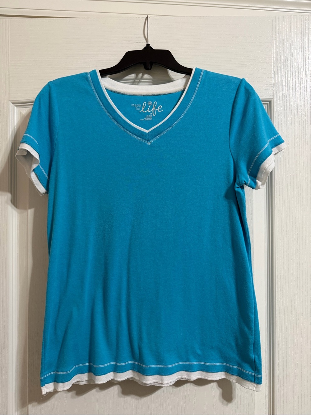 Women’s Made For Life Turquoise V-Neck Short Sleeve Tee with White Accents